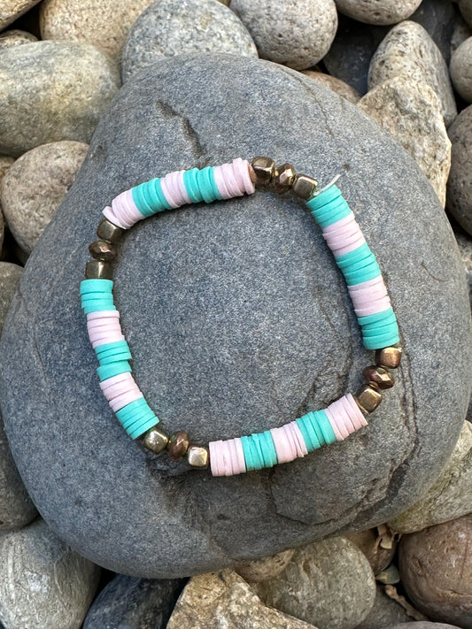 Pink, Blue & Copper Friendship Bracelet