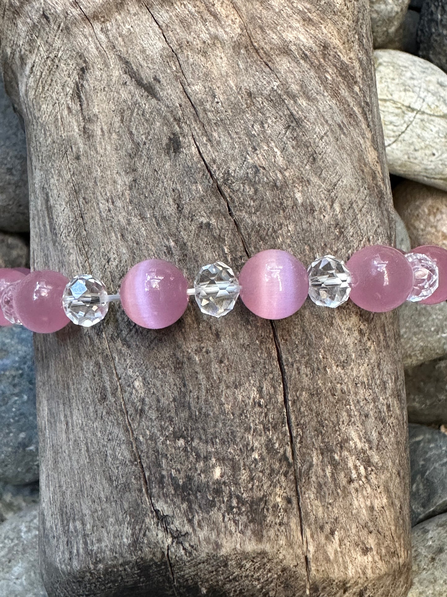 Pink & Clear Glass Bead Friendship Bracelet