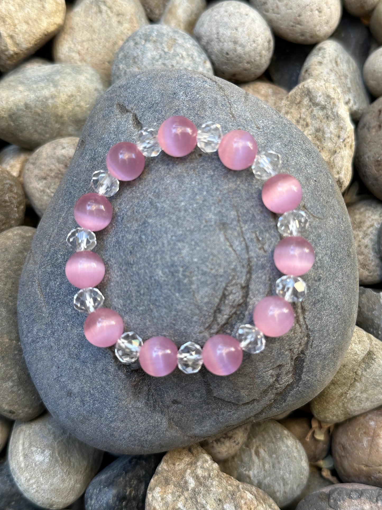 Pink & Clear Glass Bead Friendship Bracelet